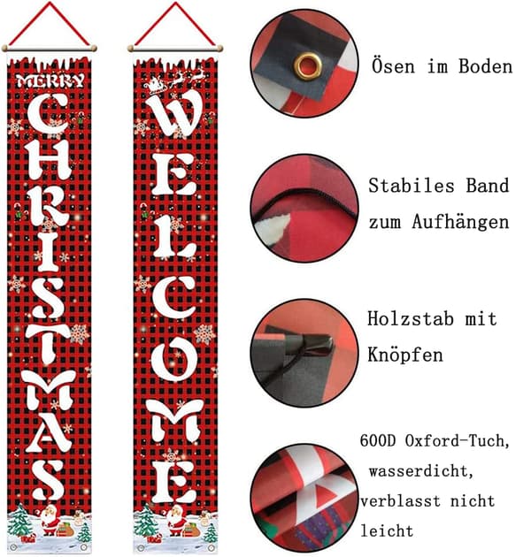 Glædelig jul guirlande banner sæt, bøffelternet design, 1,8 meter lang, indendørs brug