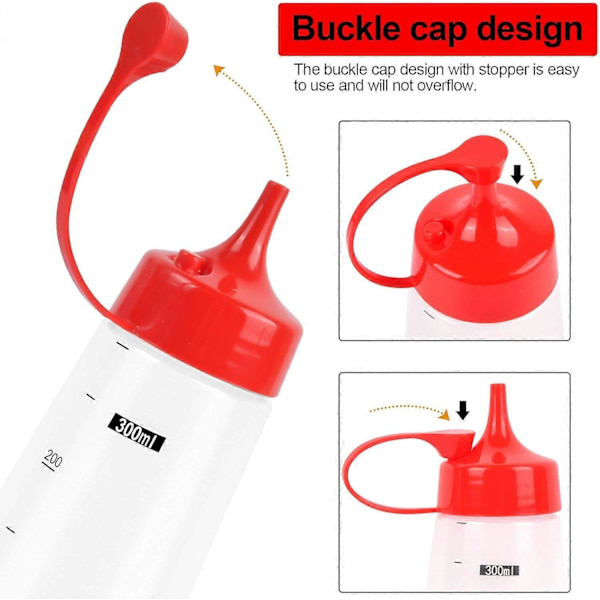 2 st 300 ml graderade klämflaskor i plast, klämflaskor med lock, klämflaskor för kryddor (300 ml, vita)
