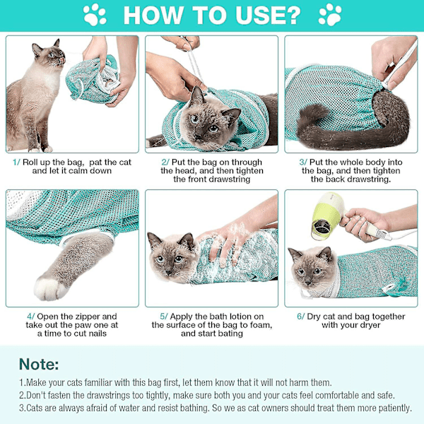 Katt Duschnätväska Katt Grooming Badväska Justerbar Katt Tvättsväska Multifunktionell Katt Begränsningsväska Förhindra Bita [DB]