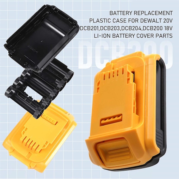 Batteribyte i case för DeWalt 20V DCB201,DCB203,DCB204,DCB200 18V Li-Ion cover delar för 3A 4A 5A fw black