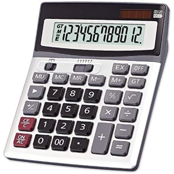 Solcellsdriven Skrivbordskalkylator 12 Siffror Silver