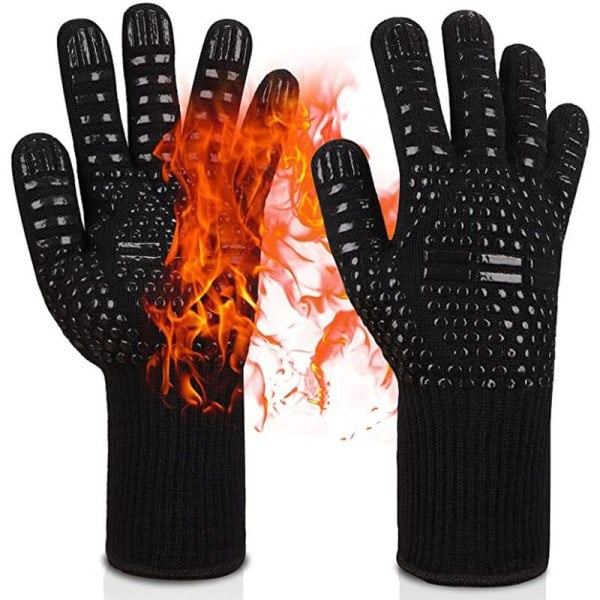 Grillhandsker Ovnhandsker Varmebestandige op til 800°C Madlavningshandsker BBQ Grillhandsker (Sort) (W)