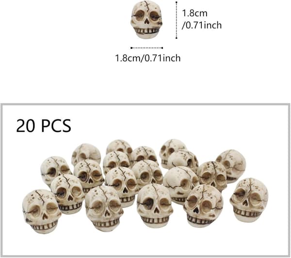 Små Halloween-spøkeleker i harpiks formet som hodeskaller (20 stk), egnet som tilbehør til rollespill (W)
