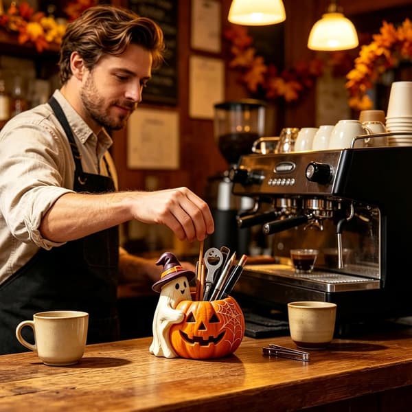 Gotisk urtepotte – Sød dekorativ vase med Halloween-tema (spøgelse og græskar) (W)