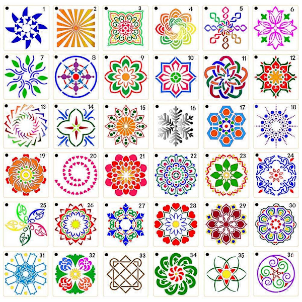 36 kpl Laattasapluuna Mandala Taidesapluunat Piirustusmallit Piste Mandala Sapluunat Mandala Sapluuna Malli (W)