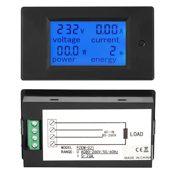 Digital LCD Spänning Ström Effekt Energimätare Testare 20A PZ 021