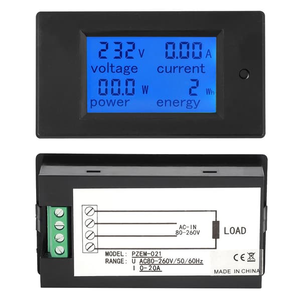 Digital LCD Spenning Strøm Effekt Energimåler Tester 20A PZ 021