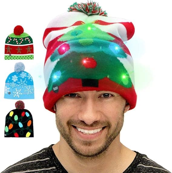 Jule Santa Stygg Lue LED Beanie 10-Pakning