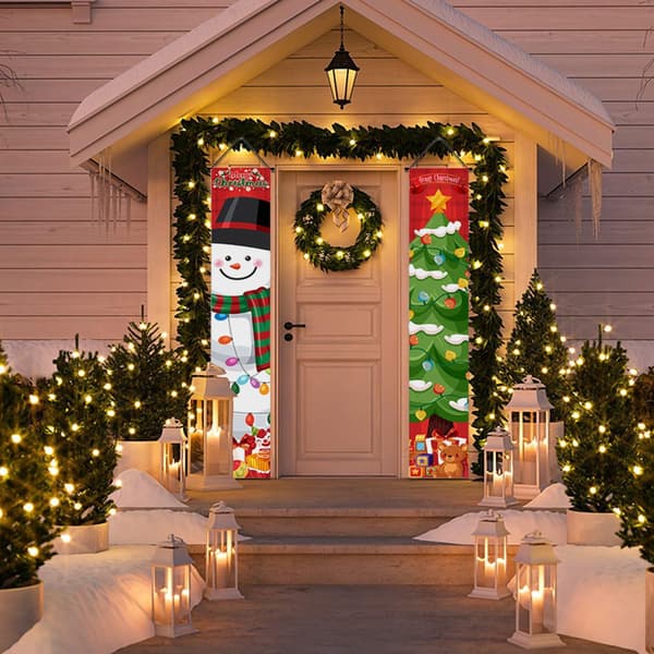 Glædelig Jul Dør Banner med Stor Snemand Dekoration