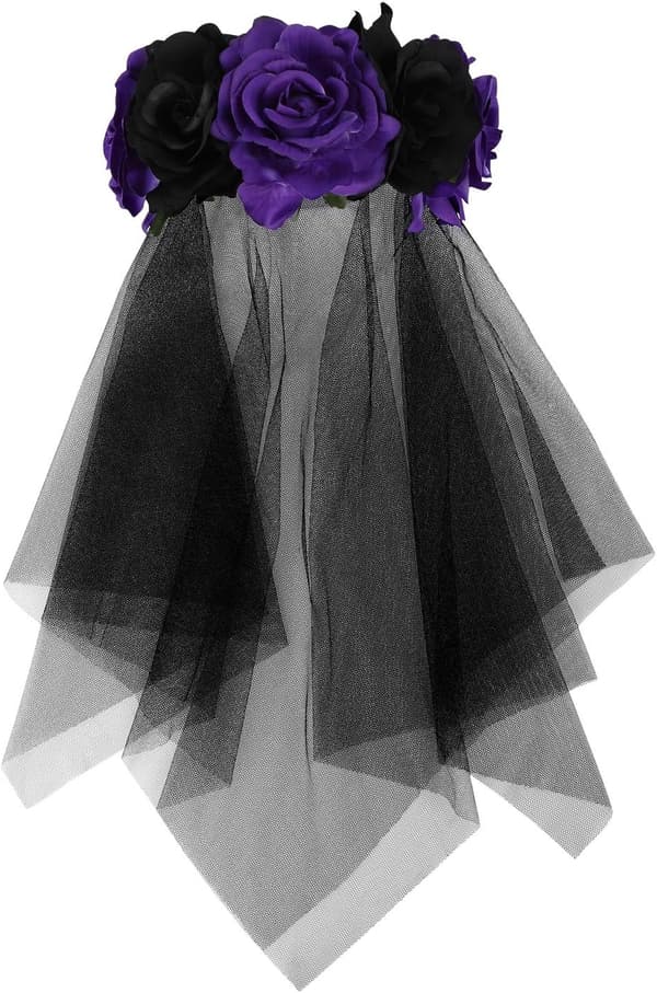 Gotisk Tiara Hårbøjle med Blomsterdetaljer og Netting
