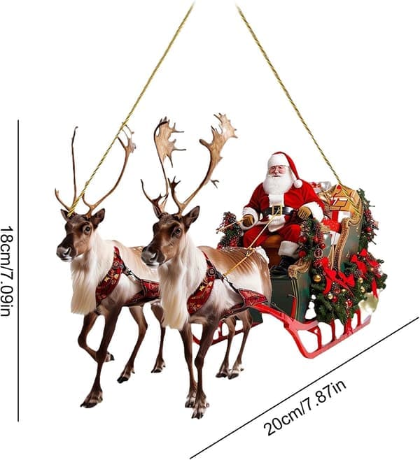 Rendekoration 2D Akrylfigur Jultomten med Renar