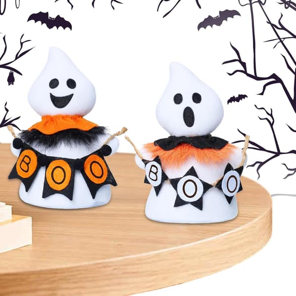 Halloween Spökfigurer (Set om 2), Leende Tygdockor, Hyllprydnader i Tecknad Stil (W)