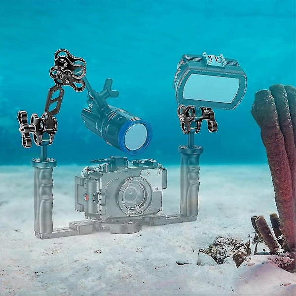 Scuba dykkerlygte i aluminiumslegering, dobbelt kugleledsarm og 2 sommerfuglclips til Un (W)