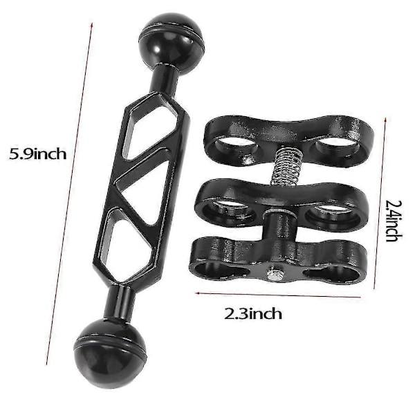 Scuba dykkerlygte i aluminiumslegering, dobbelt kugleledsarm og 2 sommerfuglclips til Un (W)