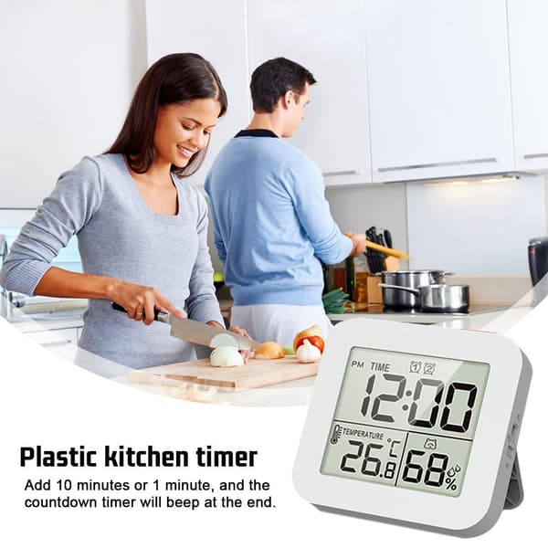 Digital dusjklokke med alarm, termometer og hygrometer