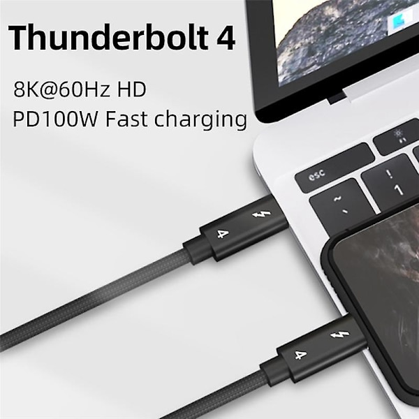 Thunderbolt 4 Kabel USB C 8K 60Hz Certificeret 40 Gbps Høj Hastighed PD100W til Macbook Pro Acer USB 4 C42