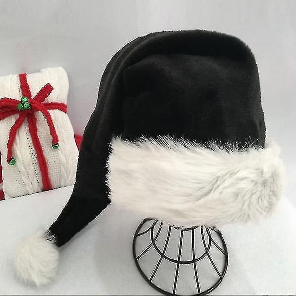 Julemandshat til voksne 75cm Sort Plys Pompom Kostume