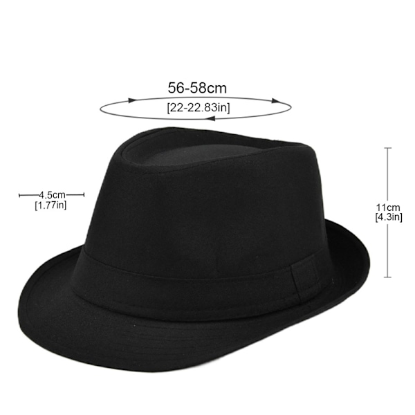 Elegant Fedora Hat Mænds Klassisk Mode Panama Fedora Hat Retro Kort Skygge Jazz Hat Gentleman Vinter Hat Gave til Far 56-58cm (Sort)