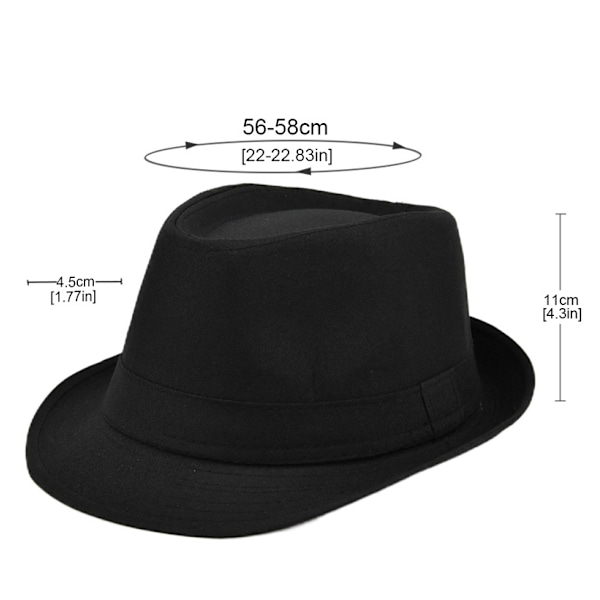 Elegant Fedora Hatt Herr Classic Fashion Panama Fedora Hatt Retro Kort Brätte Jazz Hatt Gentleman Vinter Hatt Present till Pappa 56-58cm (Svart)