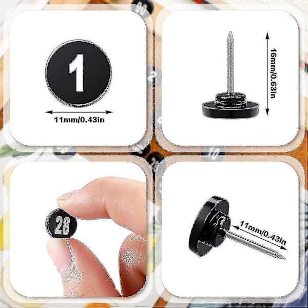 100 st Numrerade Push Pins Nålar 100 Sekventiella Pins Tummenålar Platta Nålar Push_Lucky_B  (W)