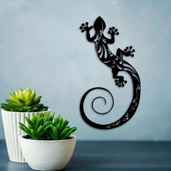 Metal Gecko Vægdekoration - 30*18,4 cm - Velegnet til terrasse, have, restaurant, hjem, kontor (B)