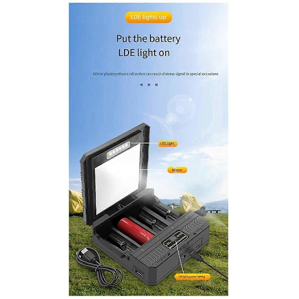 18650 Oplader Solar Lithium Batteri Smart Oplader Type-C Fire-Slot Multi-Funktions Udendørs Oplader (W)