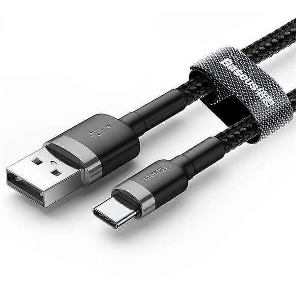 2M Langt Gråt og Sort Nylon Flettet USB-C Opladerkabel med 2A Kapacitet