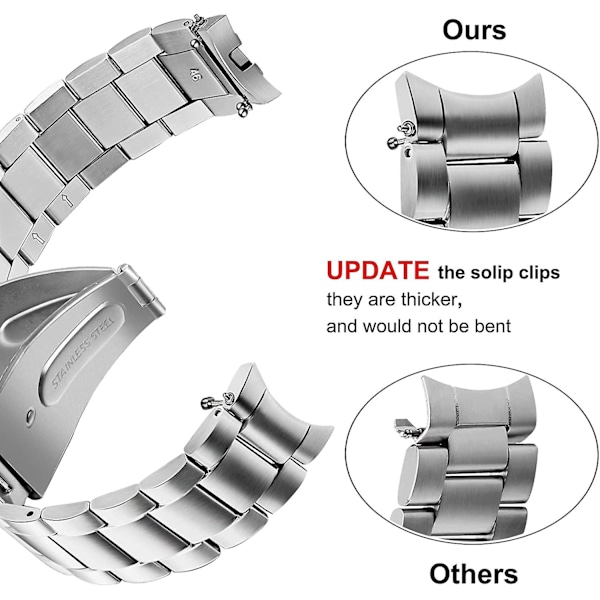 Remfri rem til Galaxy Watch 4 Classic 46mm, rustfrit stål armbånd med stærk metalclips udskiftningsrem til Samsung Galaxy Watch4 Class (W)