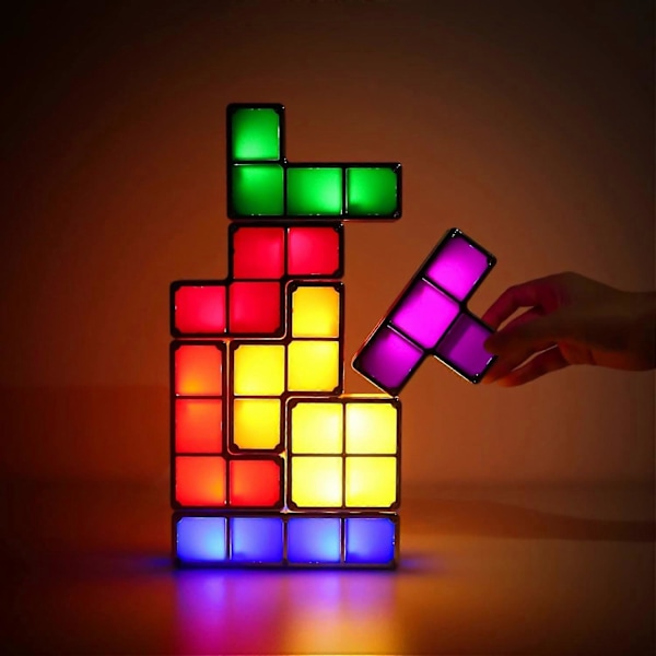 LED Stabel Nattelys, 7-Farge Induksjonslås Skrivebordslampe, 3D DIY Magic Blocks Puslespill Lampe for Barn & Tenåringer, Soveromsdekor