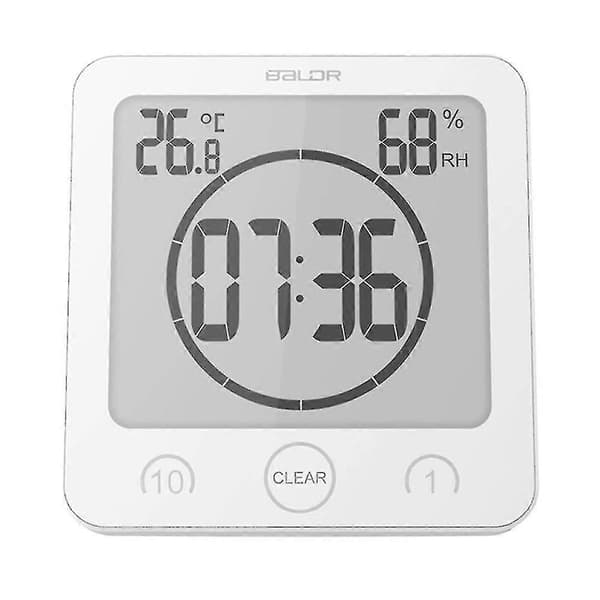 Vandtæt badeværelsesur med termometer og hygrometer