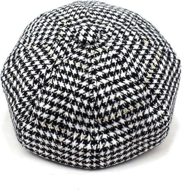 Stilfuld Unisex Efterår Vinter Tweed Newsboy Hat Sort 8 Panel Houndstooth Casual (Fww)