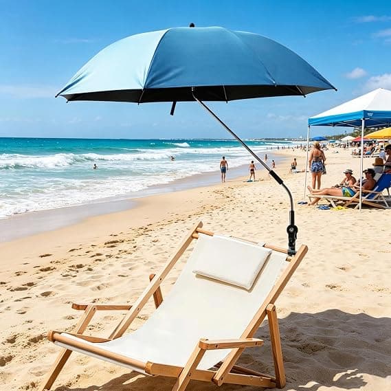 Bærbart strandparasol | Rustfrit UV-solbeskyttelse | Stor, robust parasol til pool, have, gård, rejser, camping (W)