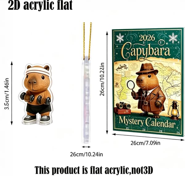 Julekalender 2026, 24-dages nedtælling, 2D akryl dyreformet rygsækdekoration. (W)