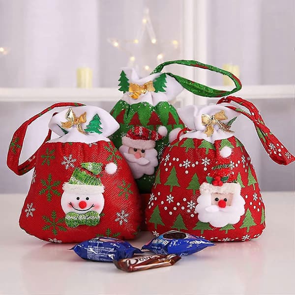 Jul-presentpåsar med dragsko för julklappar, bärbara och hängbara julväskor (w)