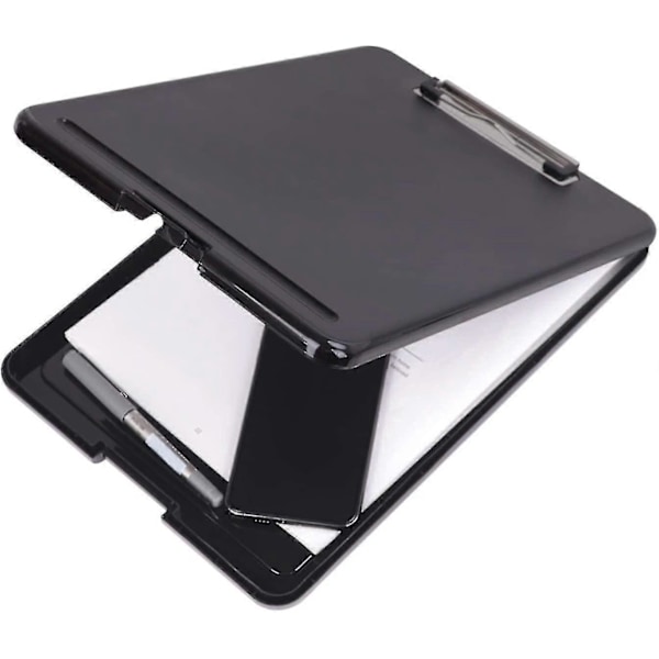A4 Kraftig Opbevarings Clipboard Med Opbevaringsrum, Dokumentholder til Kontor, Sort (B)