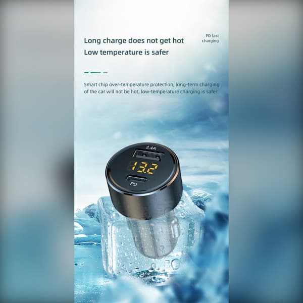 Kompakt svart dubbel USB-billaddare 18W Type-C snabbladdning 80W