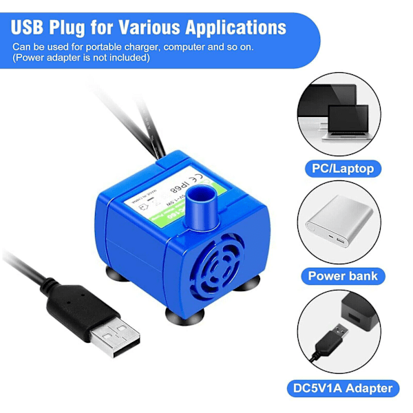 USB-oppladbart LED-vannpumpe for kjæledyrfontene - Katt - Motorpumpe FP [DB]