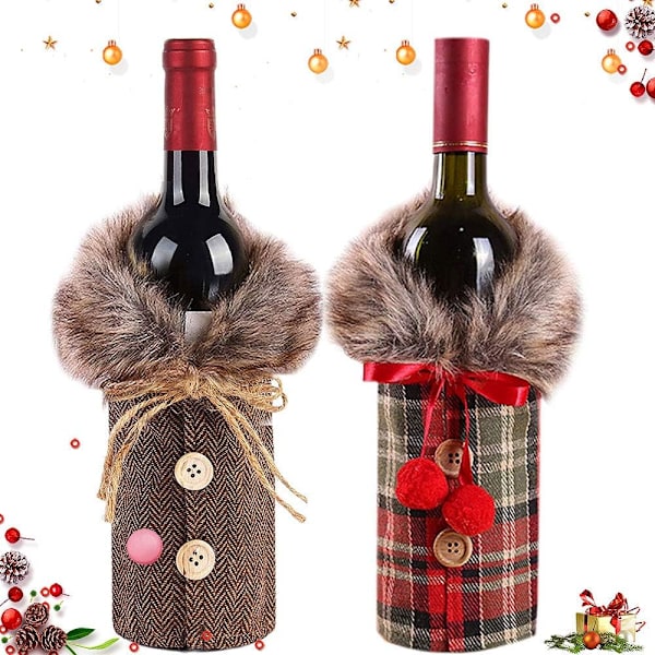 Jultomtens Vinflaskor - 2-pack Röda och Gröna Överdrag