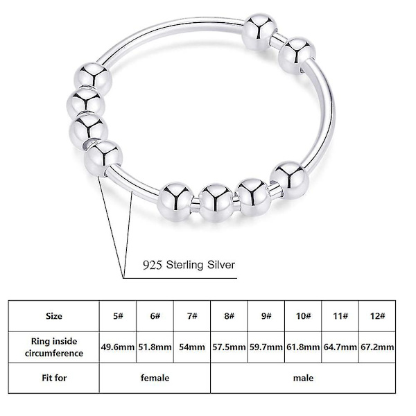 925 Sterling Silver Anti-ångest Ring för Kvinnor Män Fidget Ringar för Ångest Ångest Ring med Pärlor Spinner Ring 8