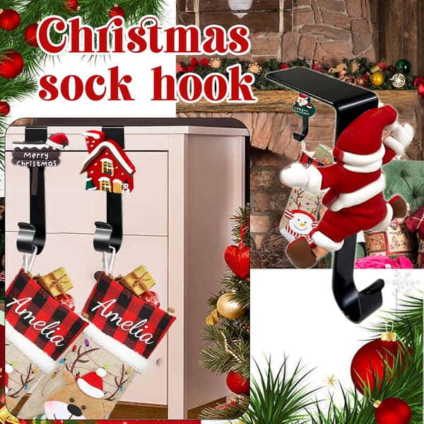 Julstrumphängare för öppen spis (4-pack), justerbara krokar för kransar