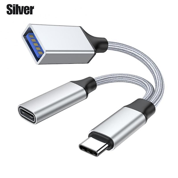 USB-C OTG Kabel Telefonadapter 2 i 1 Type-C til USB-A Adapter med PD Opladning [DB]