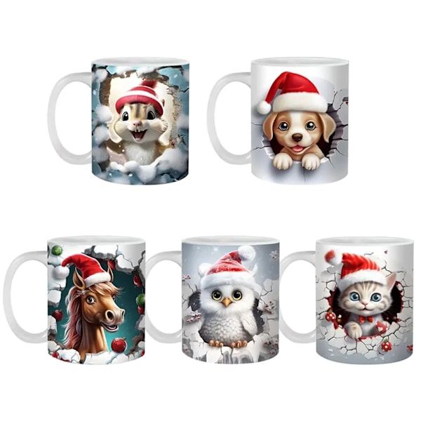 Jul Keramik Kopp Set, 3D Design, Rymmer Mjölk/Te, Presentidé