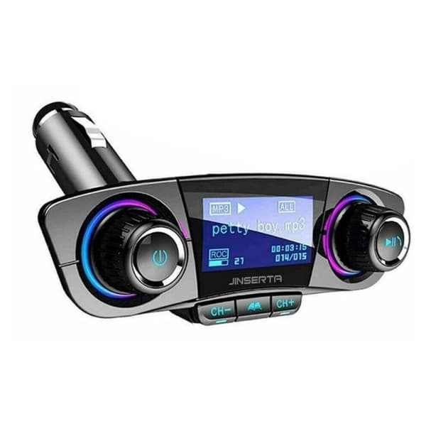 Kompakti FM-lähetin ja MP3-soitinpaketti autoon laturilla