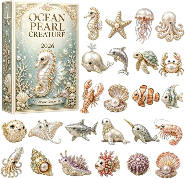 Ocean World jule-nedtælling 2026 - 24 dage, 2D akrylmateriale, dimensioner 26×18×3cm (B)