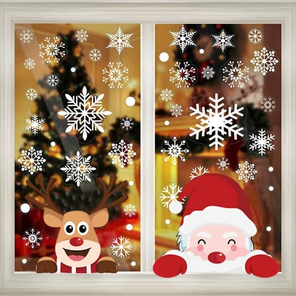 9 st självhäftande fönsterdekorationer Tomten Snöflingor Älg Jul