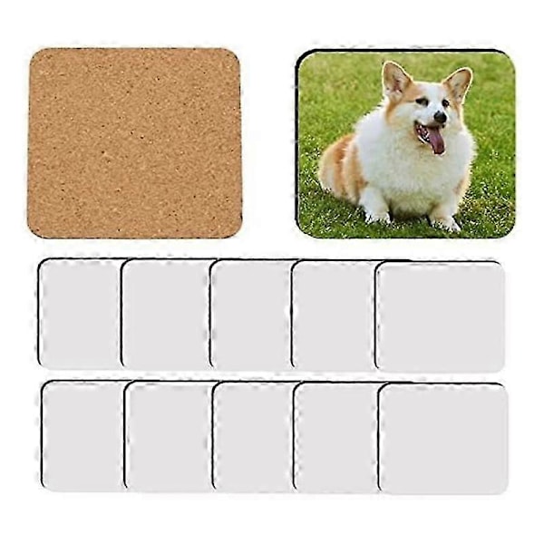 12 stk. Sublimations firkantede coaster emner Bulk MDF emner Hardboard kork coasters Blank MDF kork coasters (B)