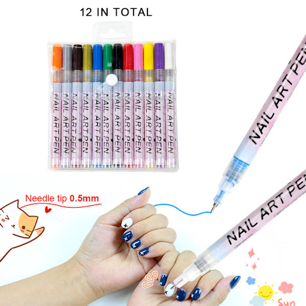 Färgglada penslar, set om 12, konstnärliga nagellackborstar för gör-det-själv och pyssel (W)