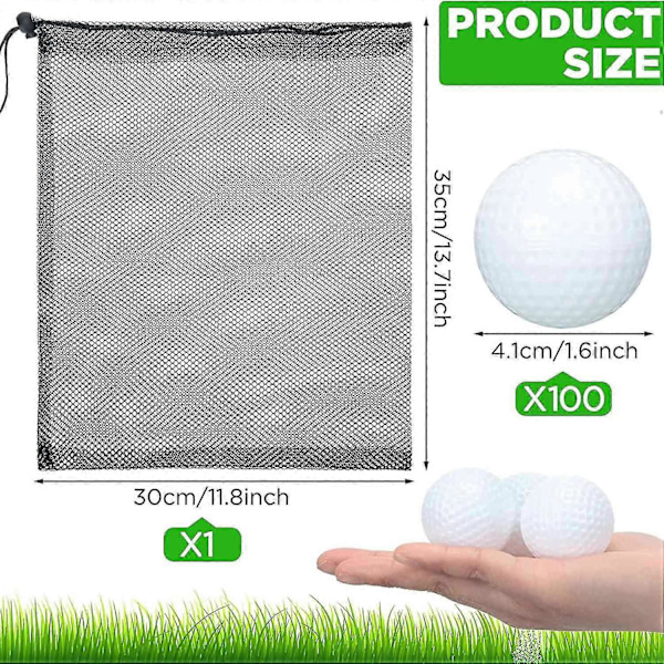 100 kpl Golfharjoituspallo Ontto Golfpallo Harjoitusgolfpallot Verkkokiristysnyörillä varustetuilla säilytyspusseilla f (V)