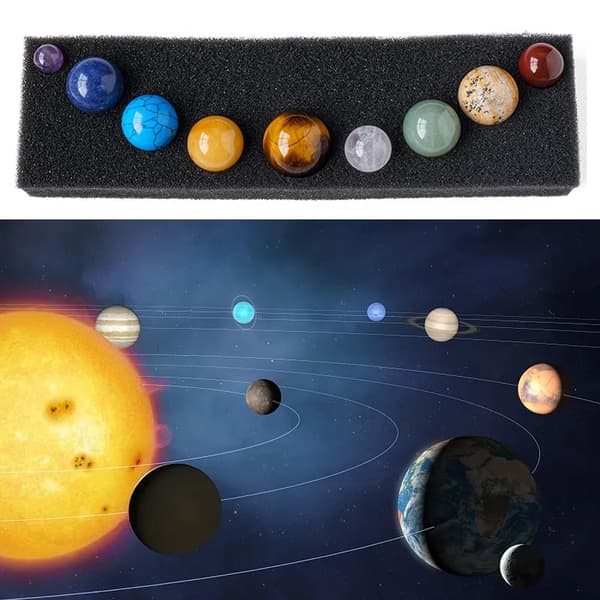 Kristall Tumlade Ädelstenar 9 Planeter Sol Dekor Boll Set