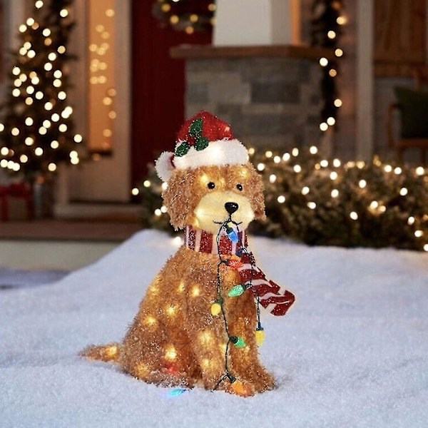 2D Lysende Jule Golden Doodle Hund, Fluffy Doodle Hund med Lyskæde Jule Akryl Udendørs Plæne Ornament Yw1
